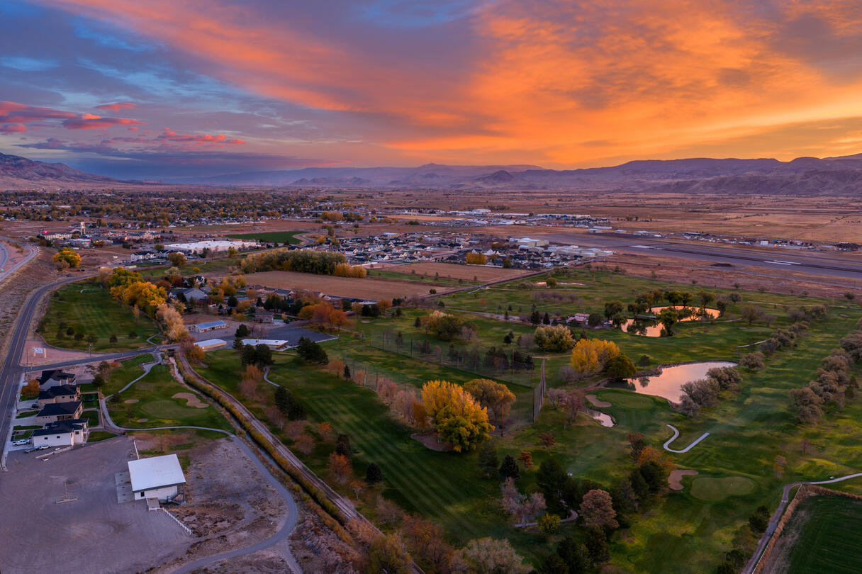 Aerial photo of the Cove View Golf Course in Richfield UT at sunrise
