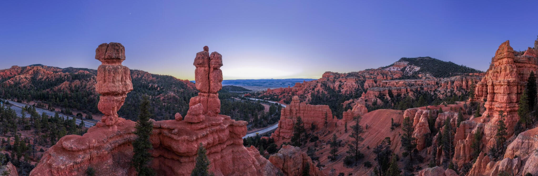 Red rock formations at dusk