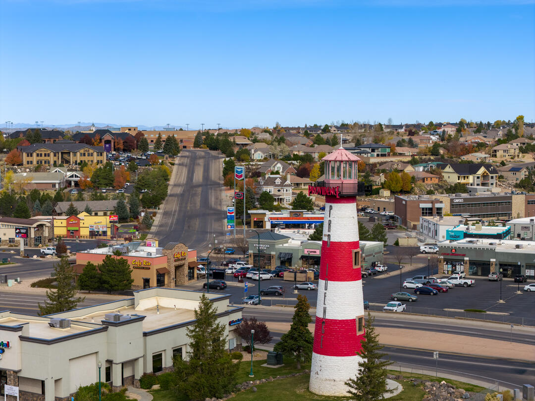 A lighthouse in a city