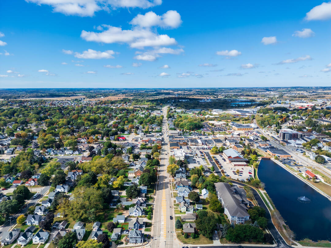 Above a midwest town in summer