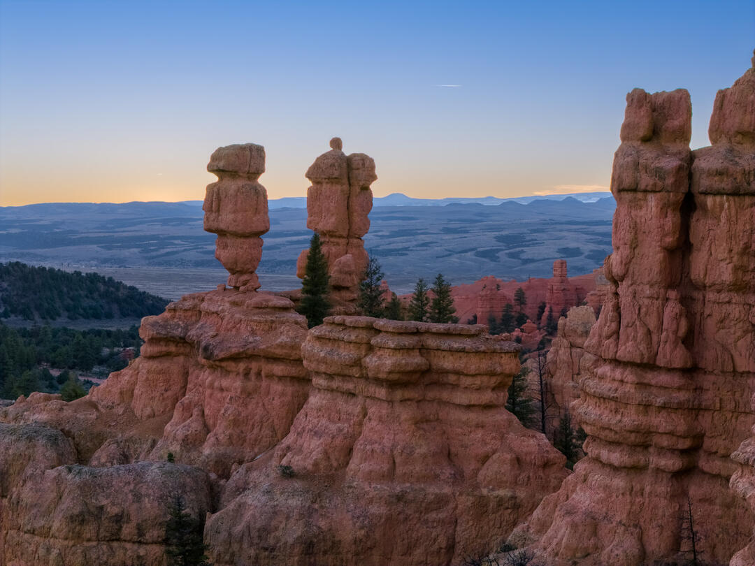 Red rock formations at dusk
