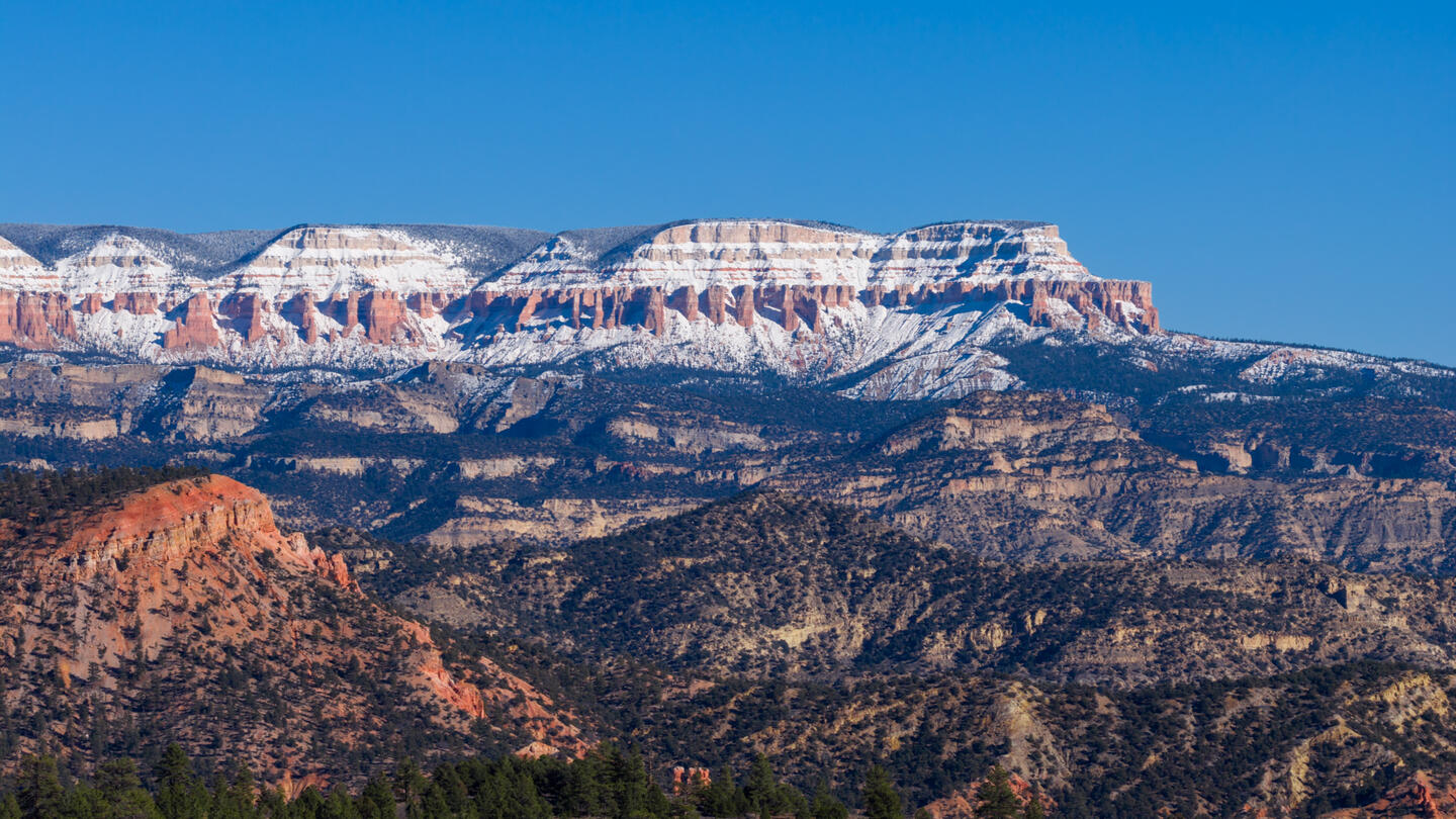 A mesa with snow