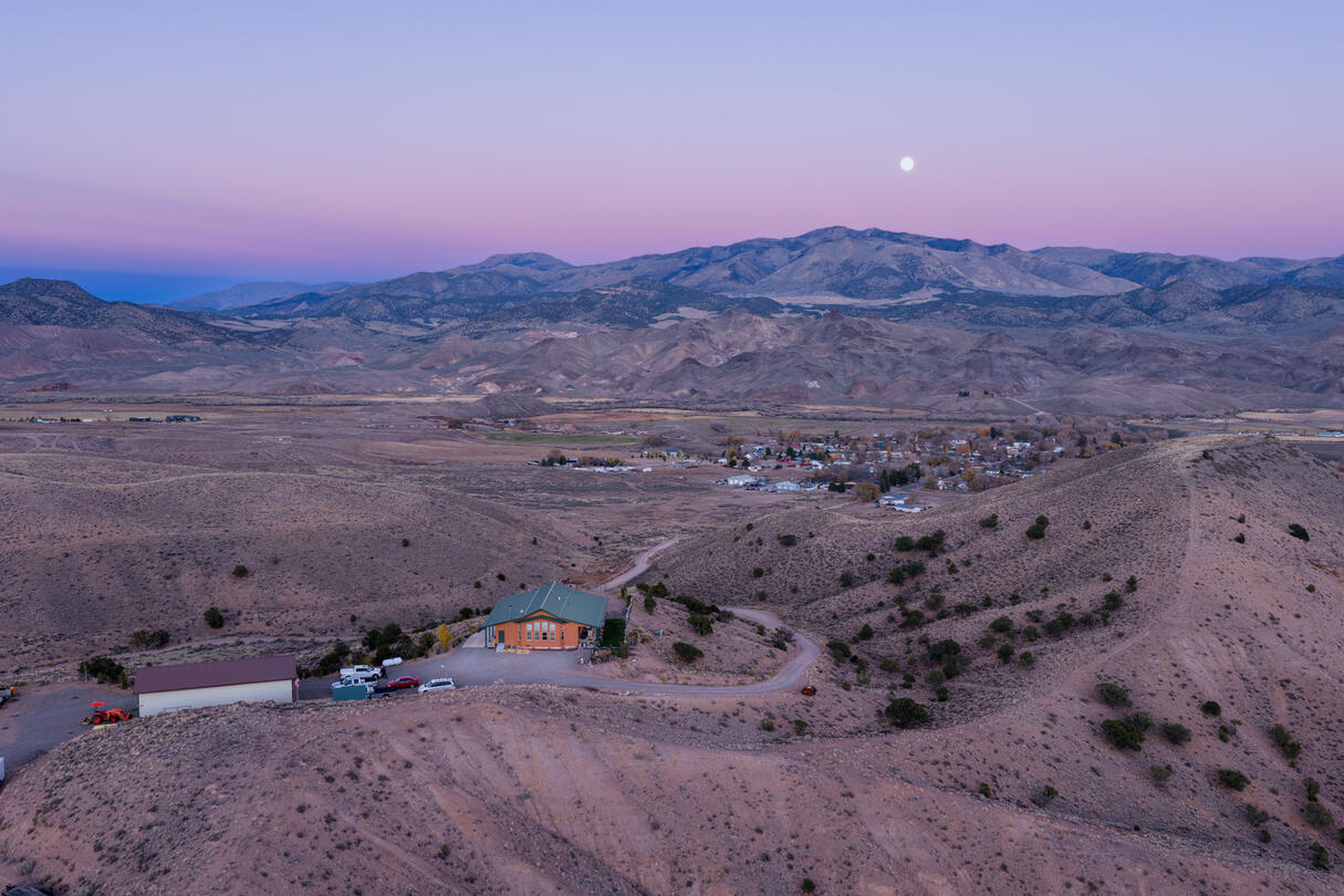A house in the desert at dusk